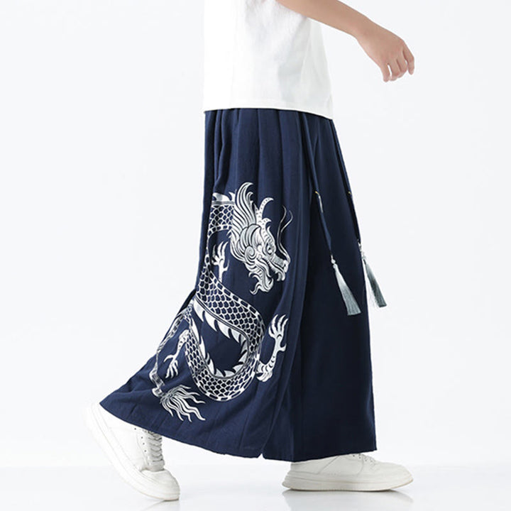 Buddha Stones Pantalon large pour homme en coton, longueur cheville, avec cordon de serrage et poches, orné d'un motif dragon d'été - image 2