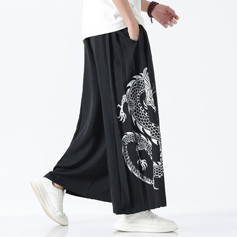 Buddha Stones Pantalon large pour homme en coton, longueur cheville, avec cordon de serrage et poches, orné d'un motif dragon d'été - image 11