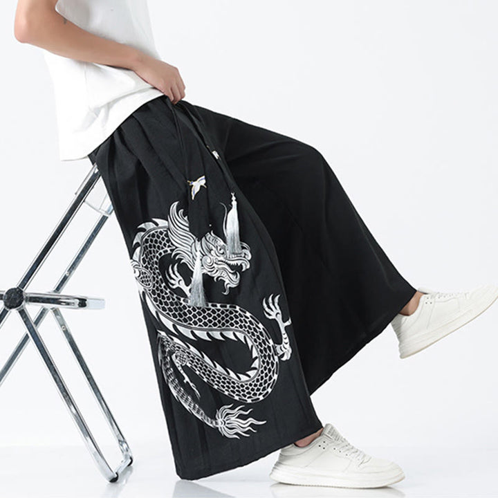 Buddha Stones Pantalon large pour homme en coton, longueur cheville, avec cordon de serrage et poches, orné d'un motif dragon d'été - image 14