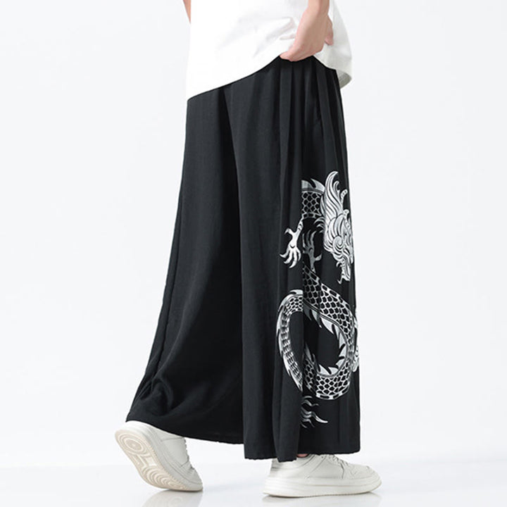 Buddha Stones Pantalon large pour homme en coton, longueur cheville, avec cordon de serrage et poches, orné d'un motif dragon d'été - image 12