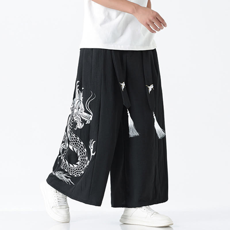 Buddha Stones Pantalon large pour homme en coton, longueur cheville, avec cordon de serrage et poches, orné d'un motif dragon d'été - image 9