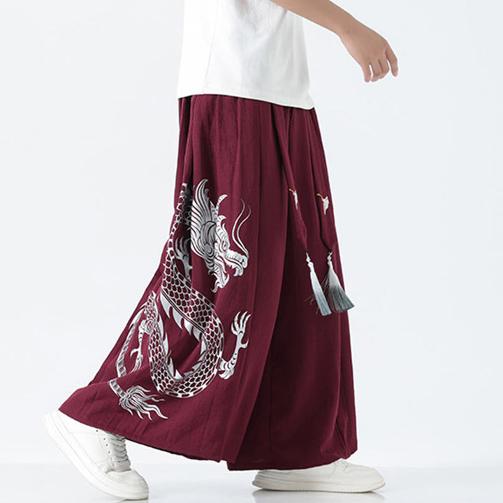 Buddha Stones Pantalon large pour homme en coton, longueur cheville, avec cordon de serrage et poches, orné d'un motif dragon d'été - image 20