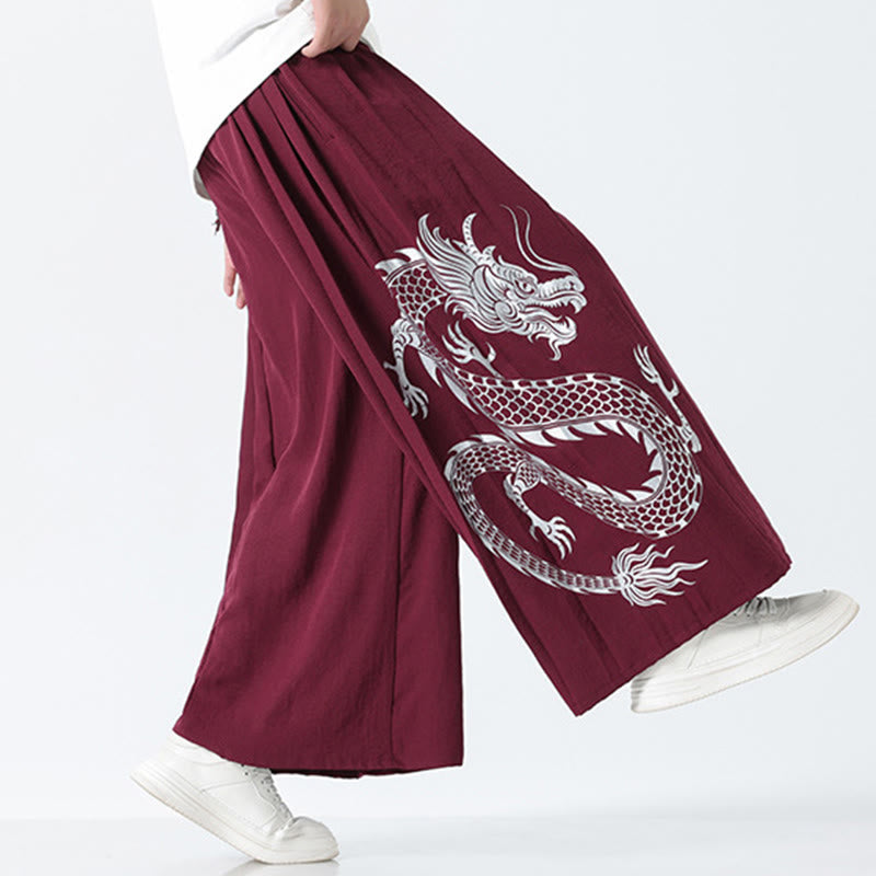 Buddha Stones Pantalon large pour homme en coton, longueur cheville, avec cordon de serrage et poches, orné d'un motif dragon d'été - image 22