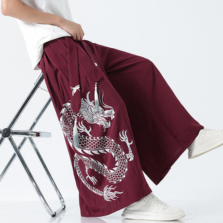 Buddha Stones Pantalon large pour homme en coton, longueur cheville, avec cordon de serrage et poches, orné d'un motif dragon d'été - image 23