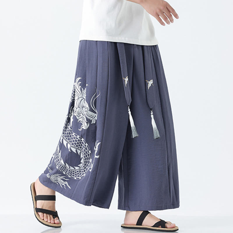 Buddha Stones Pantalon large pour homme en coton, longueur cheville, avec cordon de serrage et poches, orné d'un motif dragon d'été - image 25