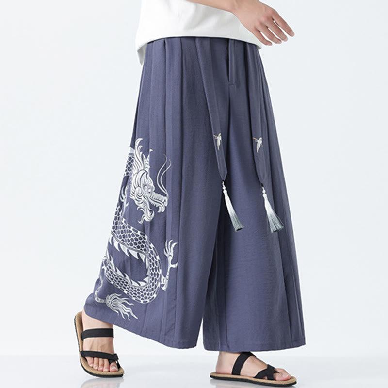 Buddha Stones Pantalon large pour homme en coton, longueur cheville, avec cordon de serrage et poches, orné d'un motif dragon d'été - image 29