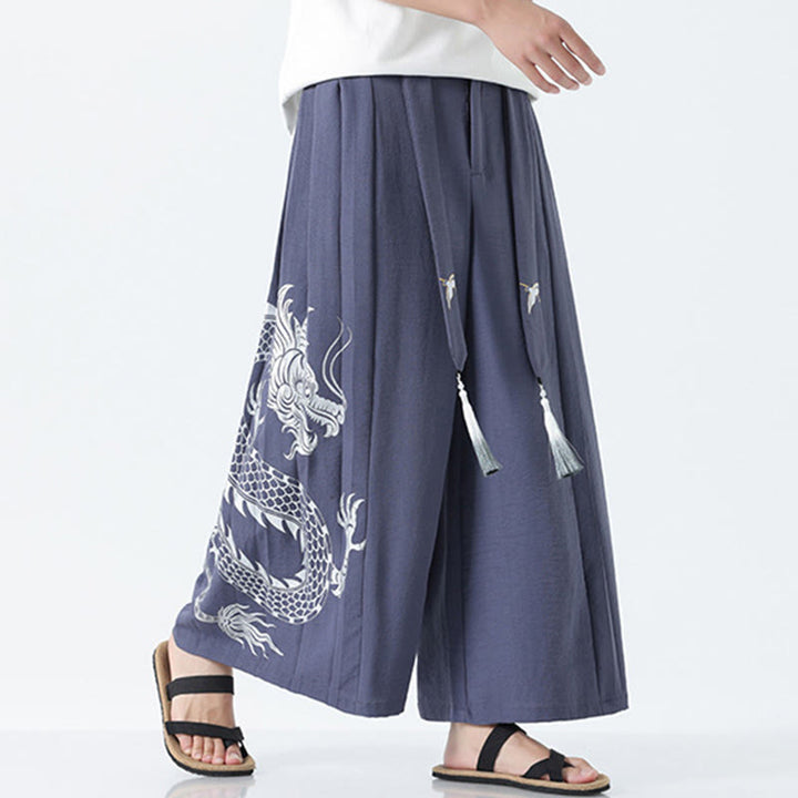 Buddha Stones Pantalon large pour homme en coton, longueur cheville, avec cordon de serrage et poches, orné d'un motif dragon d'été - image 29