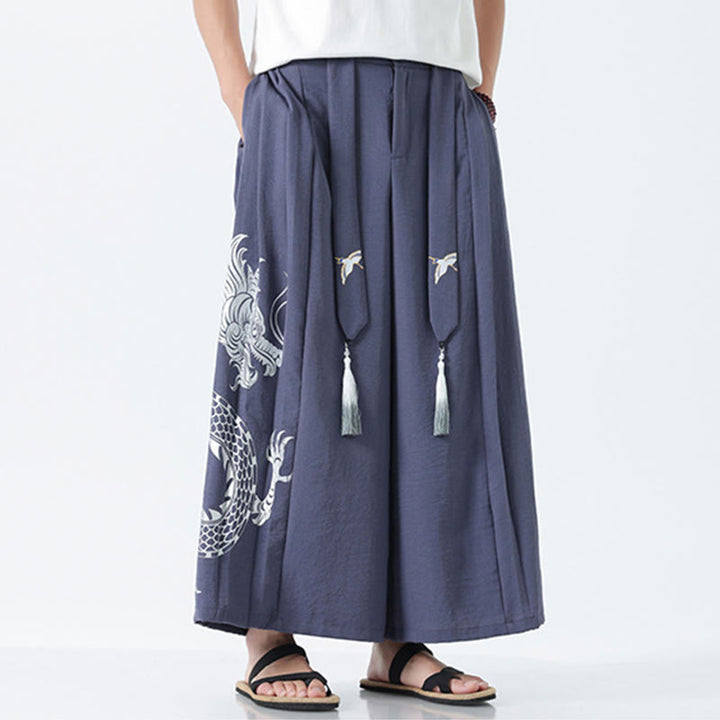 Buddha Stones Pantalon large pour homme en coton, longueur cheville, avec cordon de serrage et poches, orné d'un motif dragon d'été - image 27