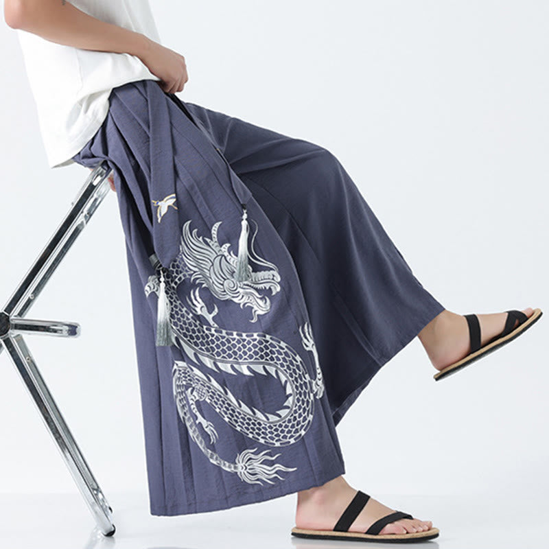 Buddha Stones Pantalon large pour homme en coton, longueur cheville, avec cordon de serrage et poches, orné d'un motif dragon d'été - image 35