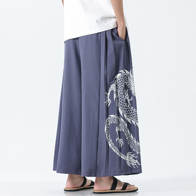 Buddha Stones Pantalon large pour homme en coton, longueur cheville, avec cordon de serrage et poches, orné d'un motif dragon d'été - image 28