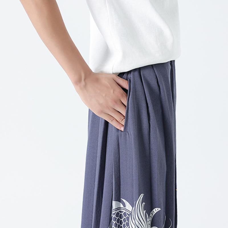 Buddha Stones Pantalon large pour homme en coton, longueur cheville, avec cordon de serrage et poches, orné d'un motif dragon d'été - image 32