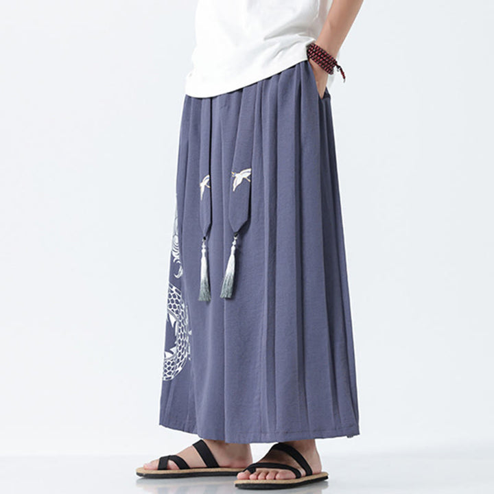 Buddha Stones Pantalon large pour homme en coton, longueur cheville, avec cordon de serrage et poches, orné d'un motif dragon d'été - image 26