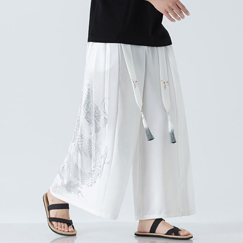 Buddha Stones Pantalon large pour homme en coton, longueur cheville, avec cordon de serrage et poches, orné d'un motif dragon d'été - image 37