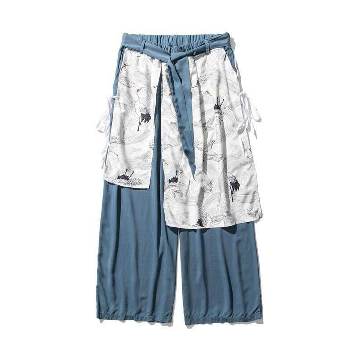 Buddha Stones Pantalon d'été en coton pour homme, jambes larges, avec poches, motif grue volante - image 22