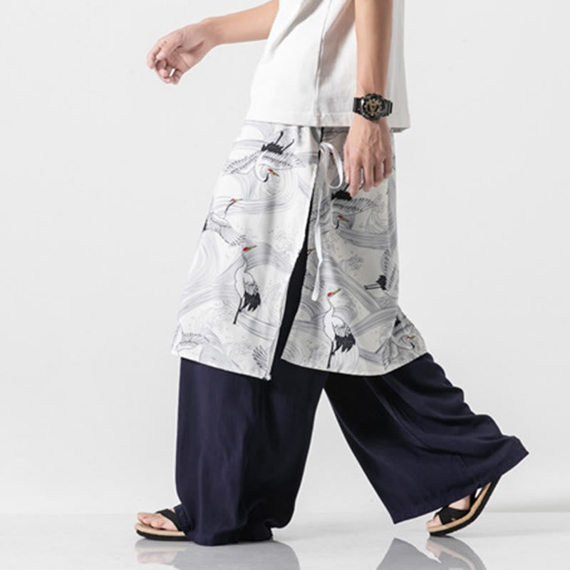 Buddha Stones Pantalon d'été en coton pour homme, jambes larges, avec poches, motif grue volante - image 4