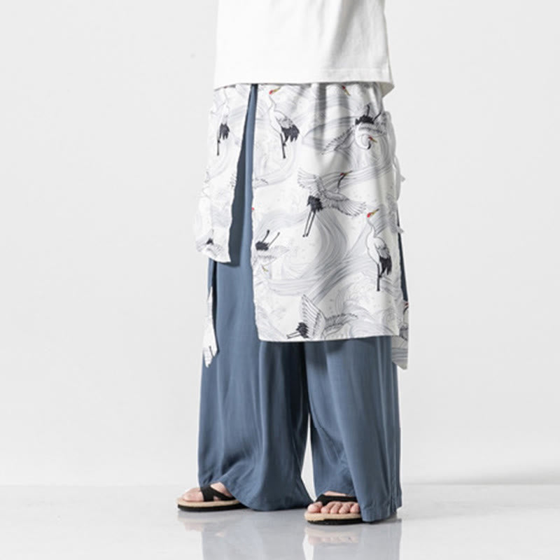 Buddha Stones Pantalon d'été en coton pour homme, jambes larges, avec poches, motif grue volante - image 20
