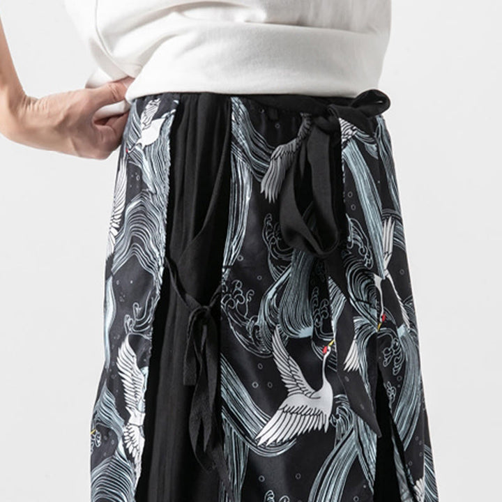 Buddha Stones Pantalon d'été en coton pour homme, jambes larges, avec poches, motif grue volante - image 35