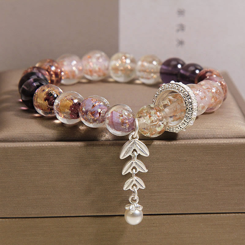 Buddha Stones Bracelet Liuli en perles de verre avec breloque oreille de blé - image 4