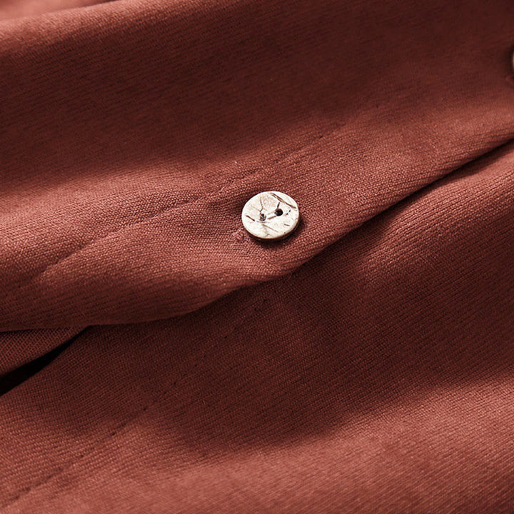 Buddha Stones Robe midi unie automnale à manches longues, boutons et lacets, avec poches - image 6