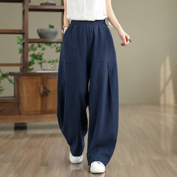 Buddha Stones Pantalon droit pour femme en coton et lin uni avec poches - SteelBlue - US8-10，UK/AU12-14，EU40-42 (2XL) - image 15
