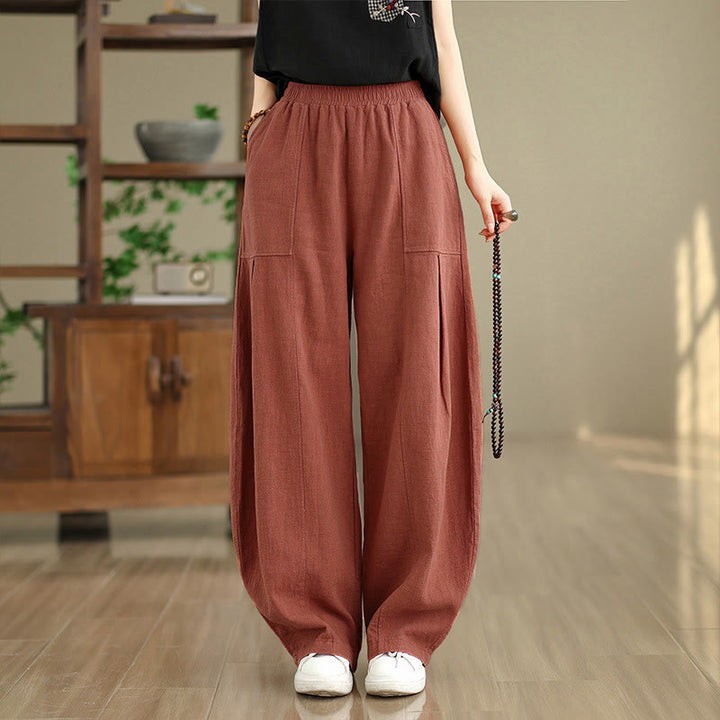 Buddha Stones Pantalon droit pour femme en coton et lin uni avec poches - Saumon clair - US8-10，UK/AU12-14，EU40-42 (2XL) - image 7