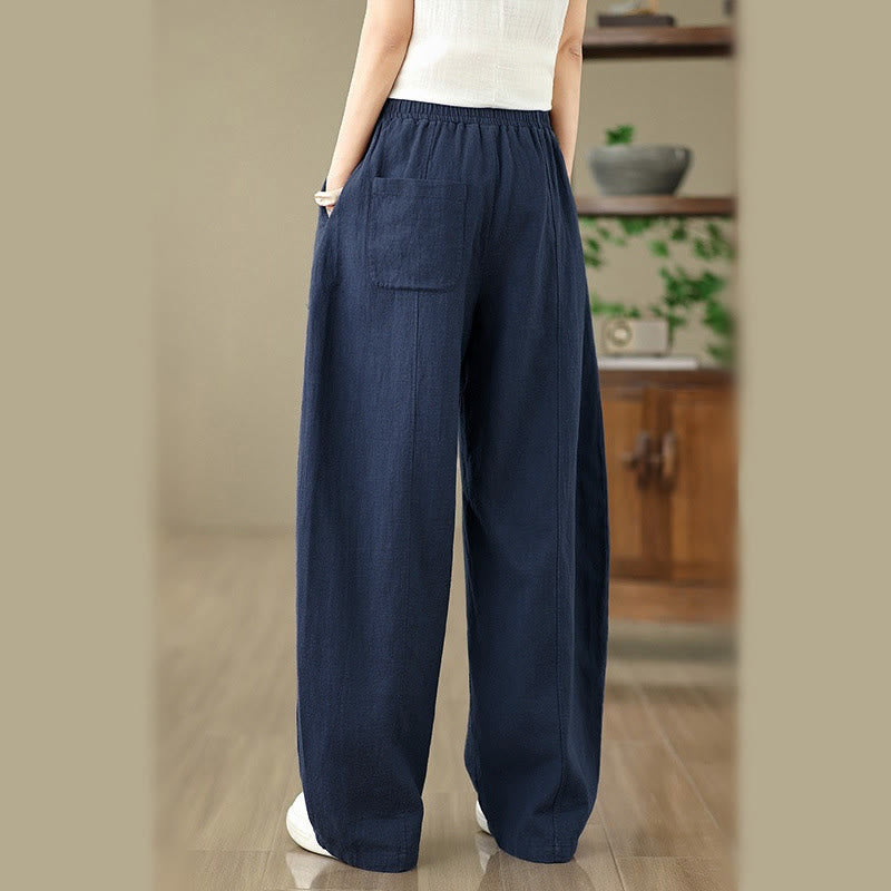 Buddha Stones Pantalon droit pour femme en coton et lin uni avec poches - image 18