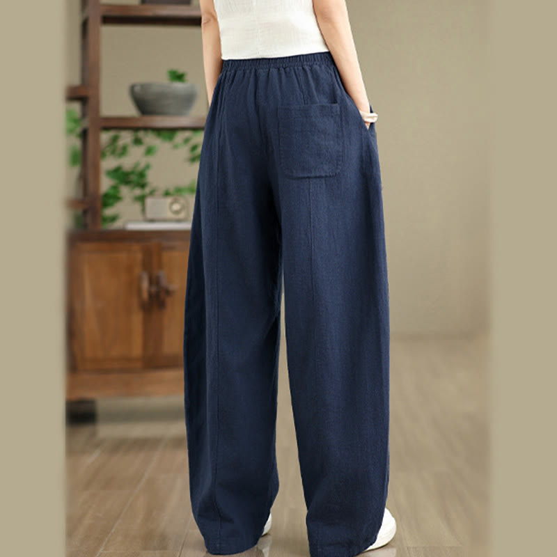 Buddha Stones Pantalon droit pour femme en coton et lin uni avec poches - image 21