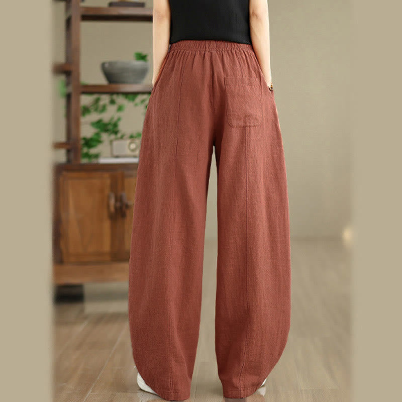 Buddha Stones Pantalon droit pour femme en coton et lin uni avec poches - image 10