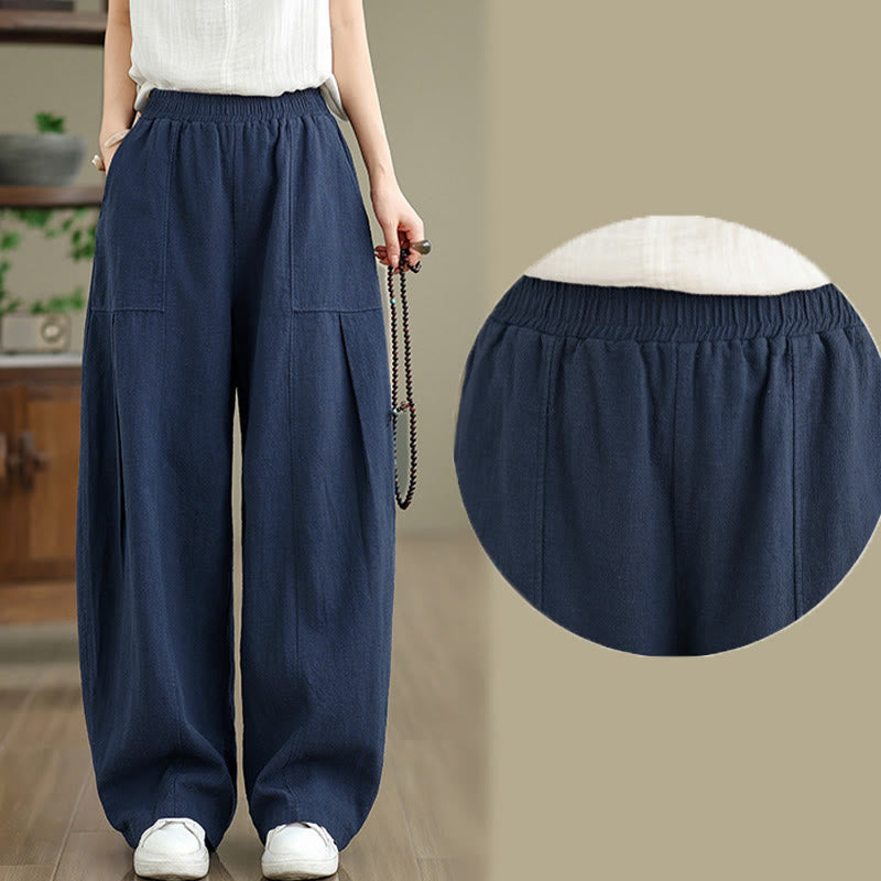 Buddha Stones Pantalon droit pour femme en coton et lin uni avec poches - image 22