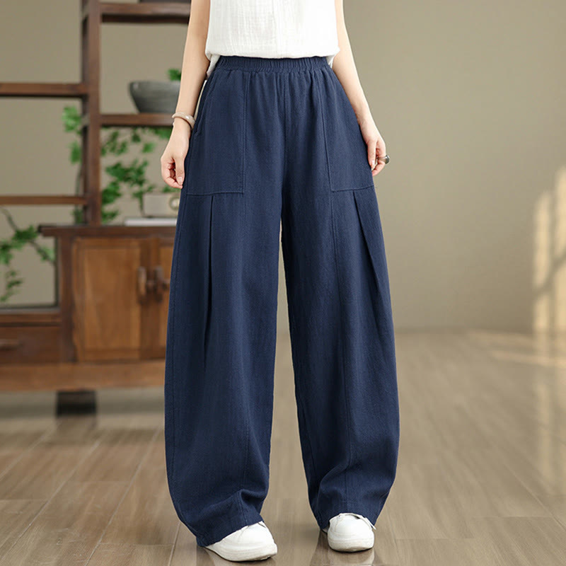 Buddha Stones Pantalon droit pour femme en coton et lin uni avec poches - image 17