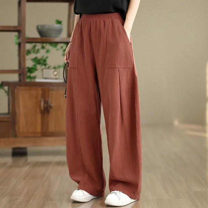 Buddha Stones Pantalon droit pour femme en coton et lin uni avec poches - image 11