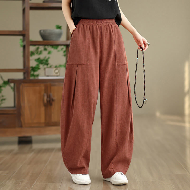 Buddha Stones Pantalon droit pour femme en coton et lin uni avec poches - image 12