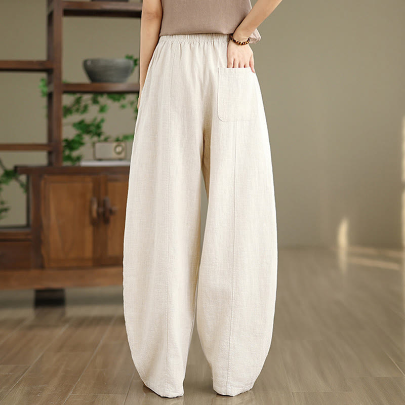 Buddha Stones Pantalon droit pour femme en coton et lin uni avec poches - image 4