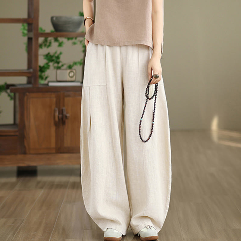 Buddha Stones Pantalon droit pour femme en coton et lin uni avec poches - Lin - US8-10，UK/AU12-14，EU40-42 (2XL) - image 0