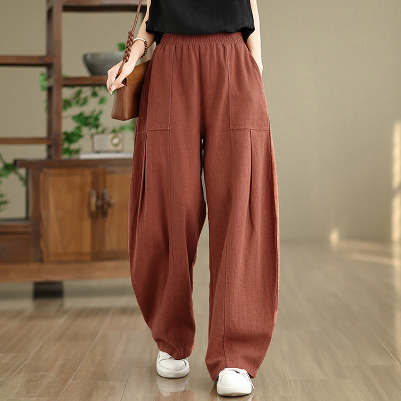 Buddha Stones Pantalon droit pour femme en coton et lin uni avec poches - image 13