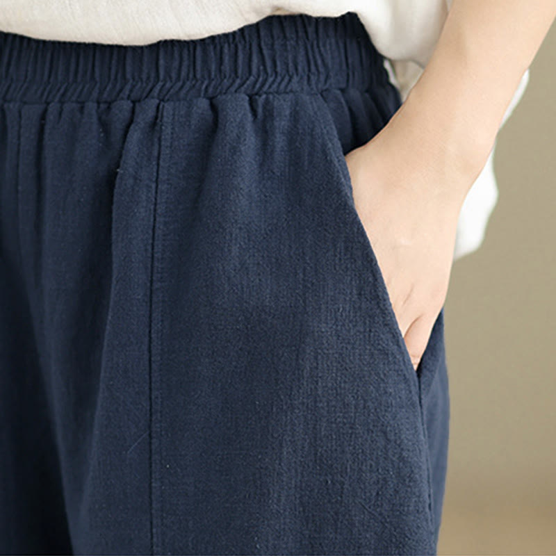 Buddha Stones Pantalon droit pour femme en coton et lin uni avec poches - image 25