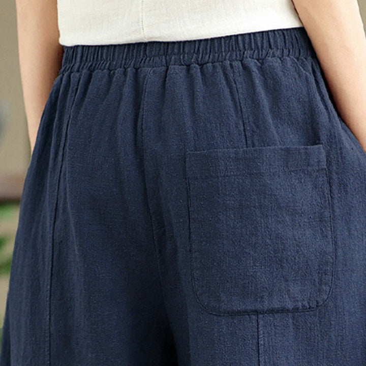 Buddha Stones Pantalon droit pour femme en coton et lin uni avec poches - image 26