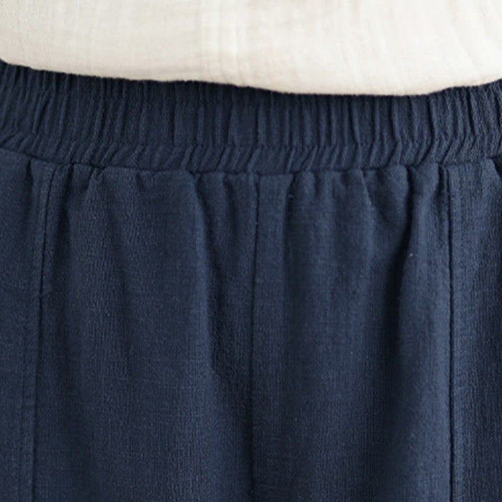 Buddha Stones Pantalon droit pour femme en coton et lin uni avec poches - image 24