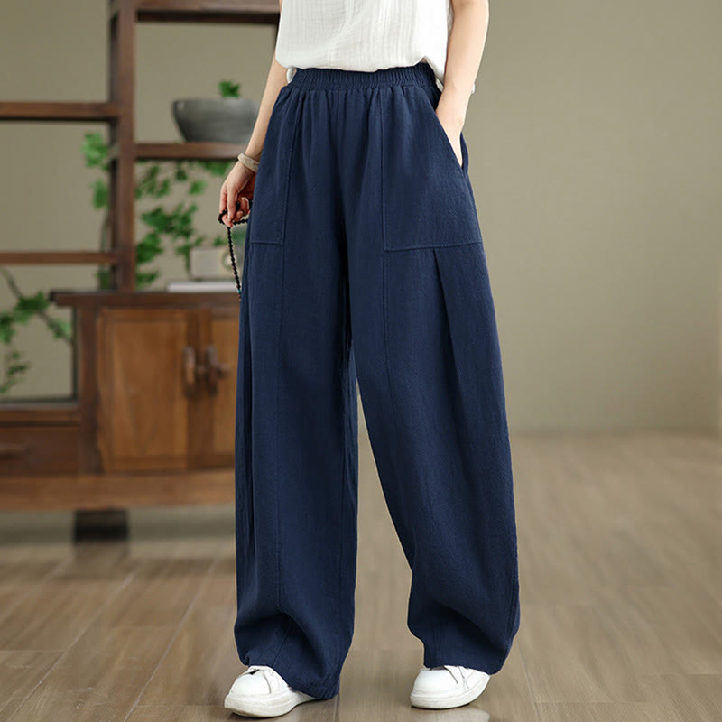 Buddha Stones Pantalon droit pour femme en coton et lin uni avec poches - image 16
