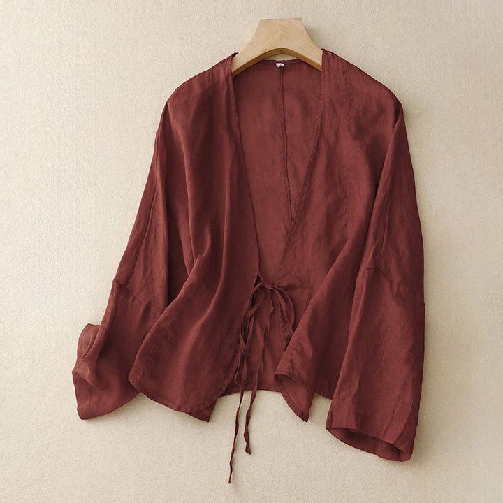 Kimono d'été uni à manches longues et lacets, imprimé de Buddha Stones , pour femme - Rouge foncé - US12，UK/AU16，EU44 (XL) - image 0