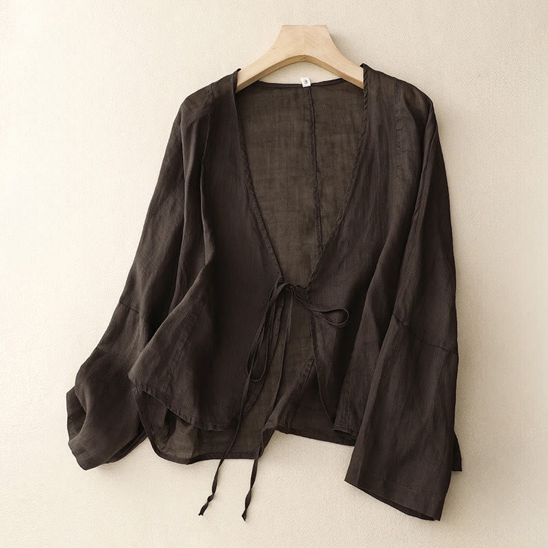 Kimono d'été uni à manches longues et lacets, imprimé de Buddha Stones , pour femme - SaddleBrown - US12，UK/AU16，EU44 (XL) - image 12