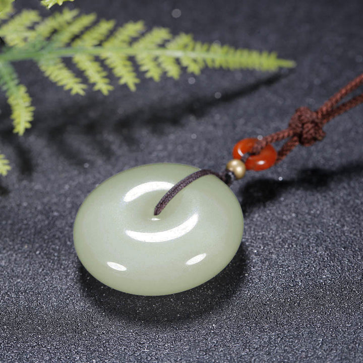 Collier pendentif en jade blanc Hetian rond avec Buddha Stones et boucle de paix - image 4