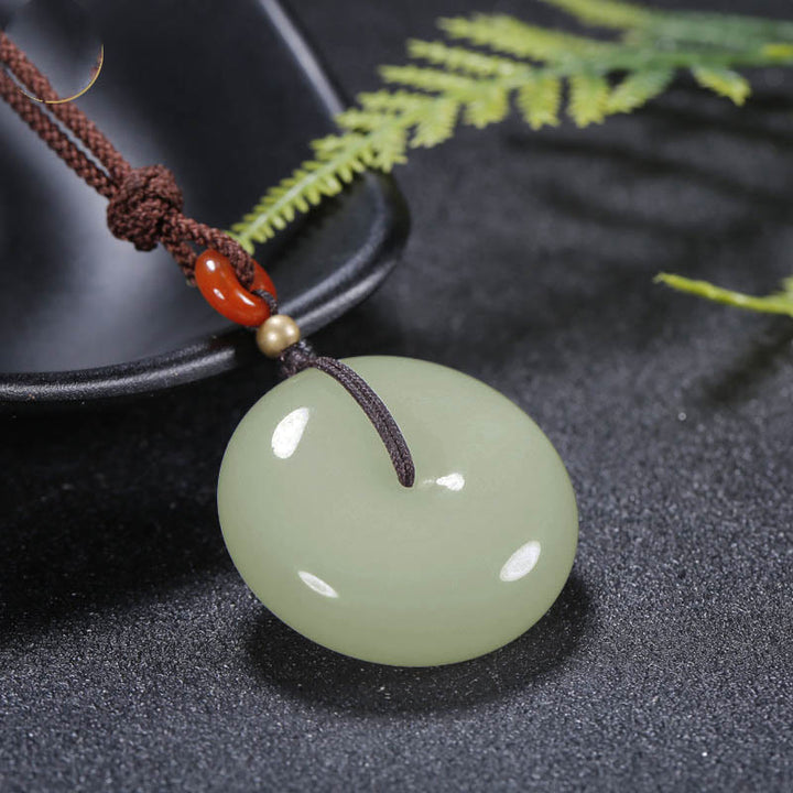 Collier pendentif en jade blanc Hetian rond avec Buddha Stones et boucle de paix - image 1
