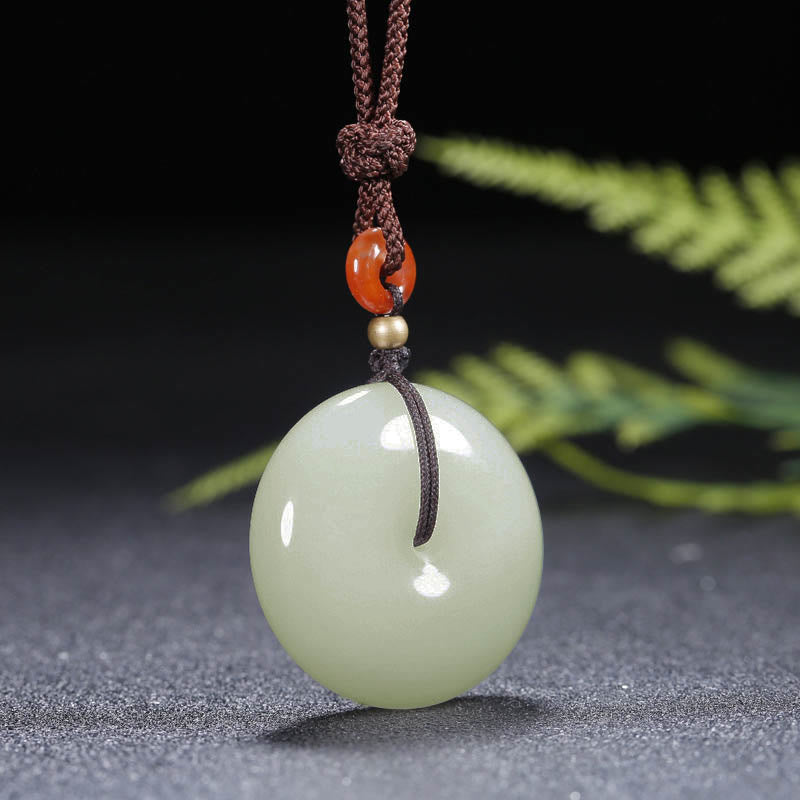 Collier pendentif en jade blanc Hetian rond avec Buddha Stones et boucle de paix - image 7