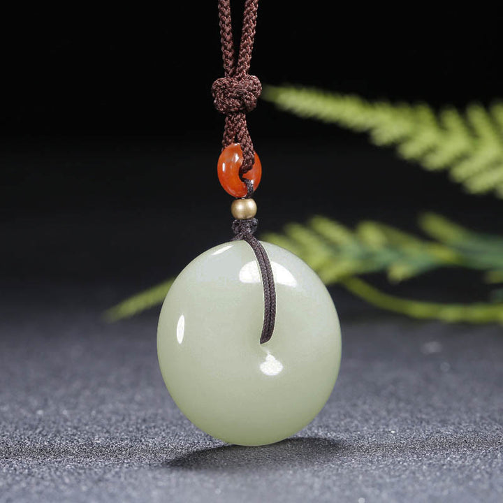 Collier pendentif en jade blanc Hetian rond avec Buddha Stones et boucle de paix - image 7