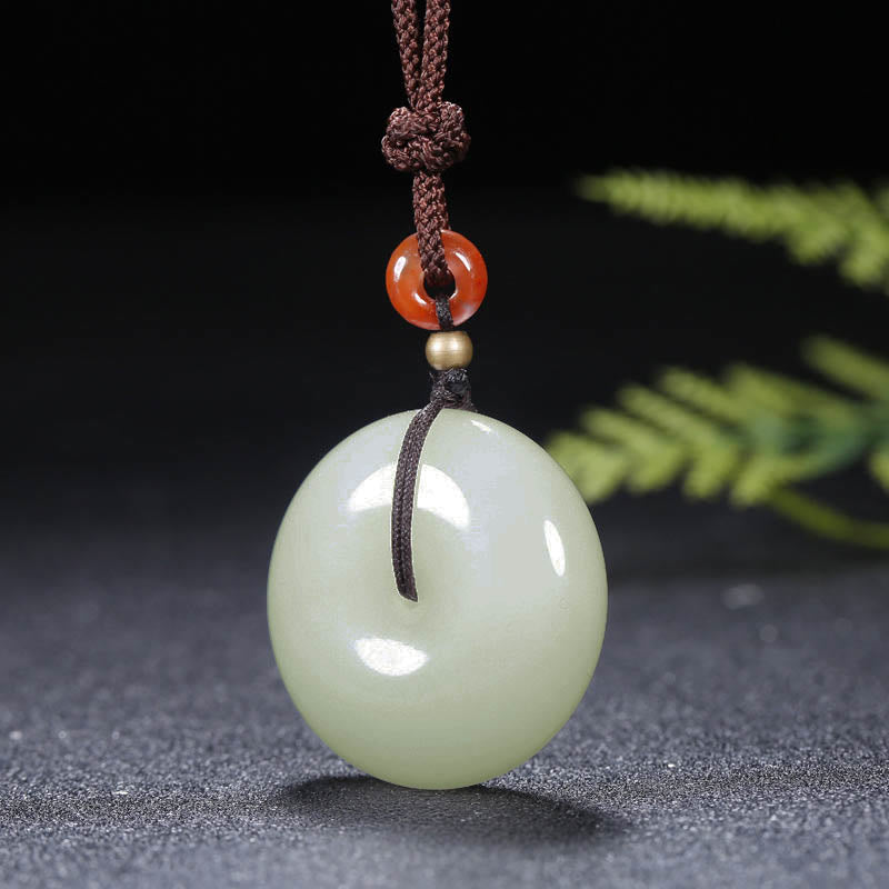 Collier pendentif en jade blanc Hetian rond avec Buddha Stones et boucle de paix - image 8