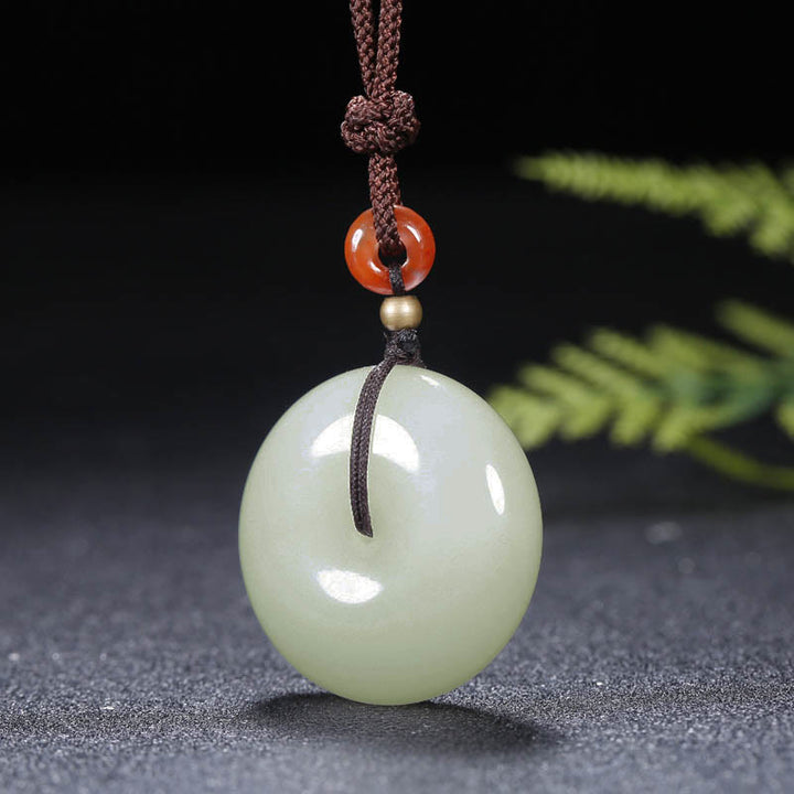 Collier pendentif en jade blanc Hetian rond avec Buddha Stones et boucle de paix - image 8