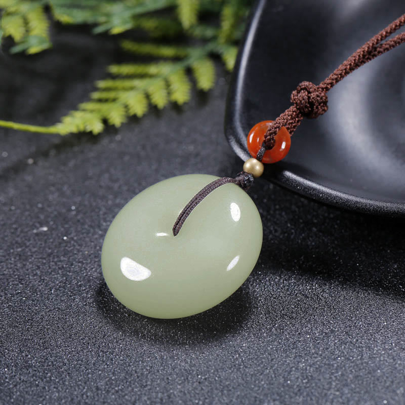 Collier pendentif en jade blanc Hetian rond avec Buddha Stones et boucle de paix - image 2