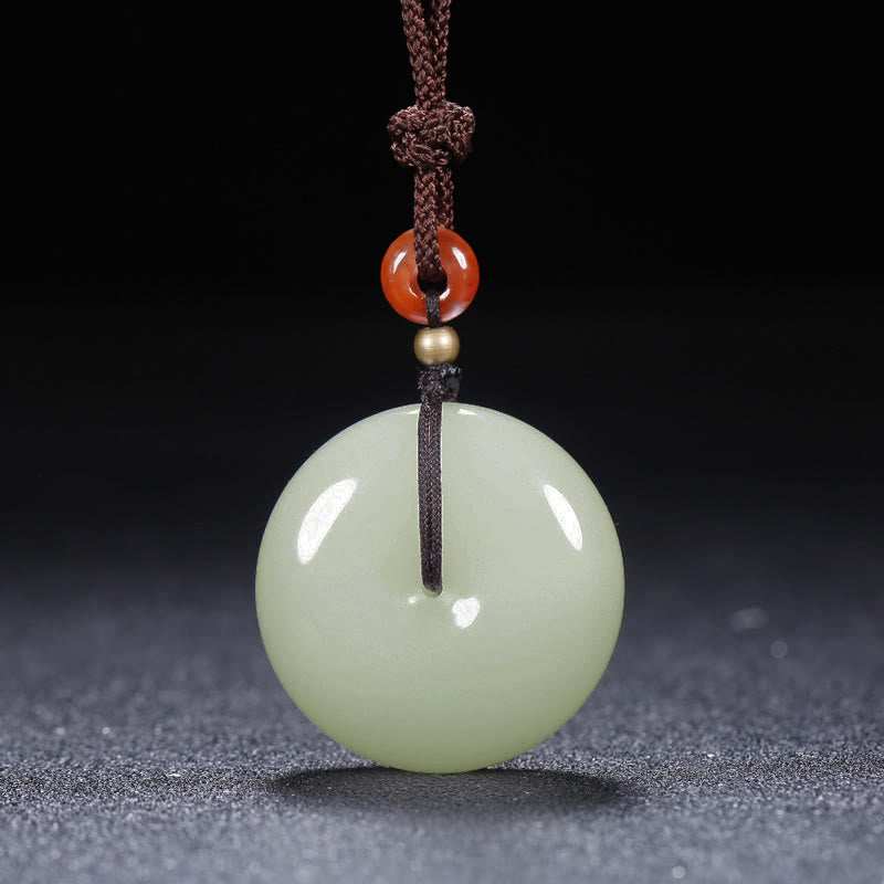 Collier pendentif en jade blanc Hetian rond avec Buddha Stones et boucle de paix - 35 mm - image 0