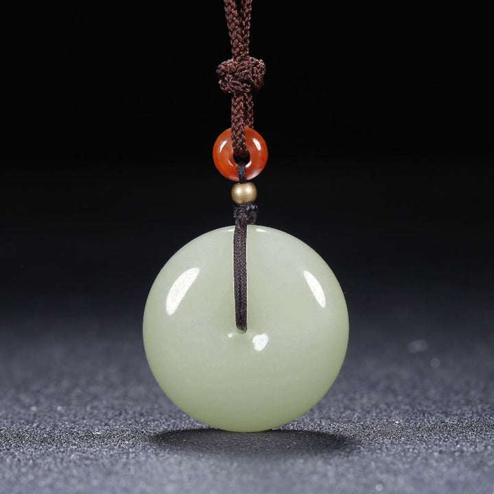 Collier pendentif en jade blanc Hetian rond avec Buddha Stones et boucle de paix - 35 mm - image 0